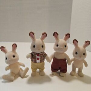 Calico Critters Sylvanian Hopscotch Chocolate Bunny Rabbit Family of 4 EUC